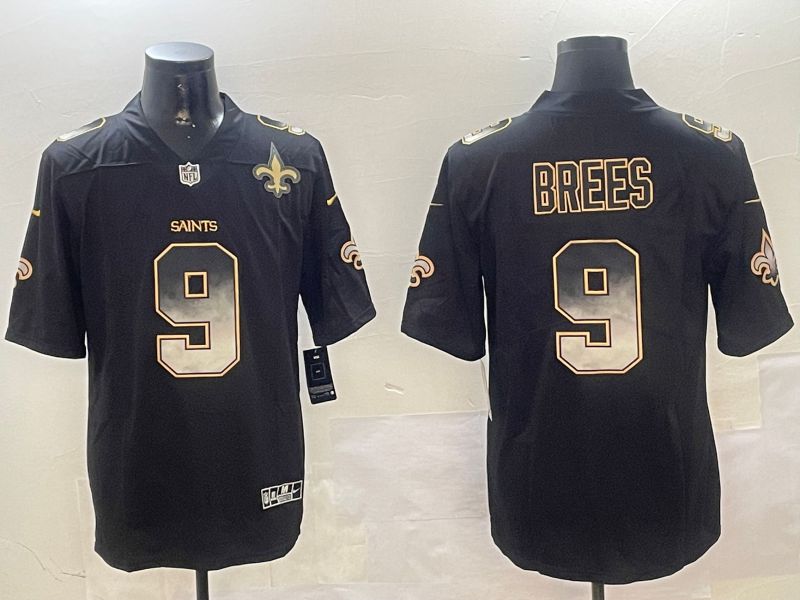 Men New Orleans Saints 9 Brees Black Nike Smoke Fashion 2024 Limited NFL Jersey style 4